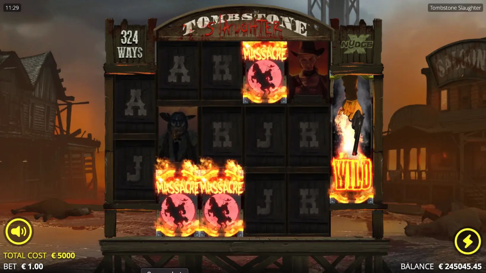Screenshot of Tombstone Slaughter's Massacre Spins Trigger on demo mode