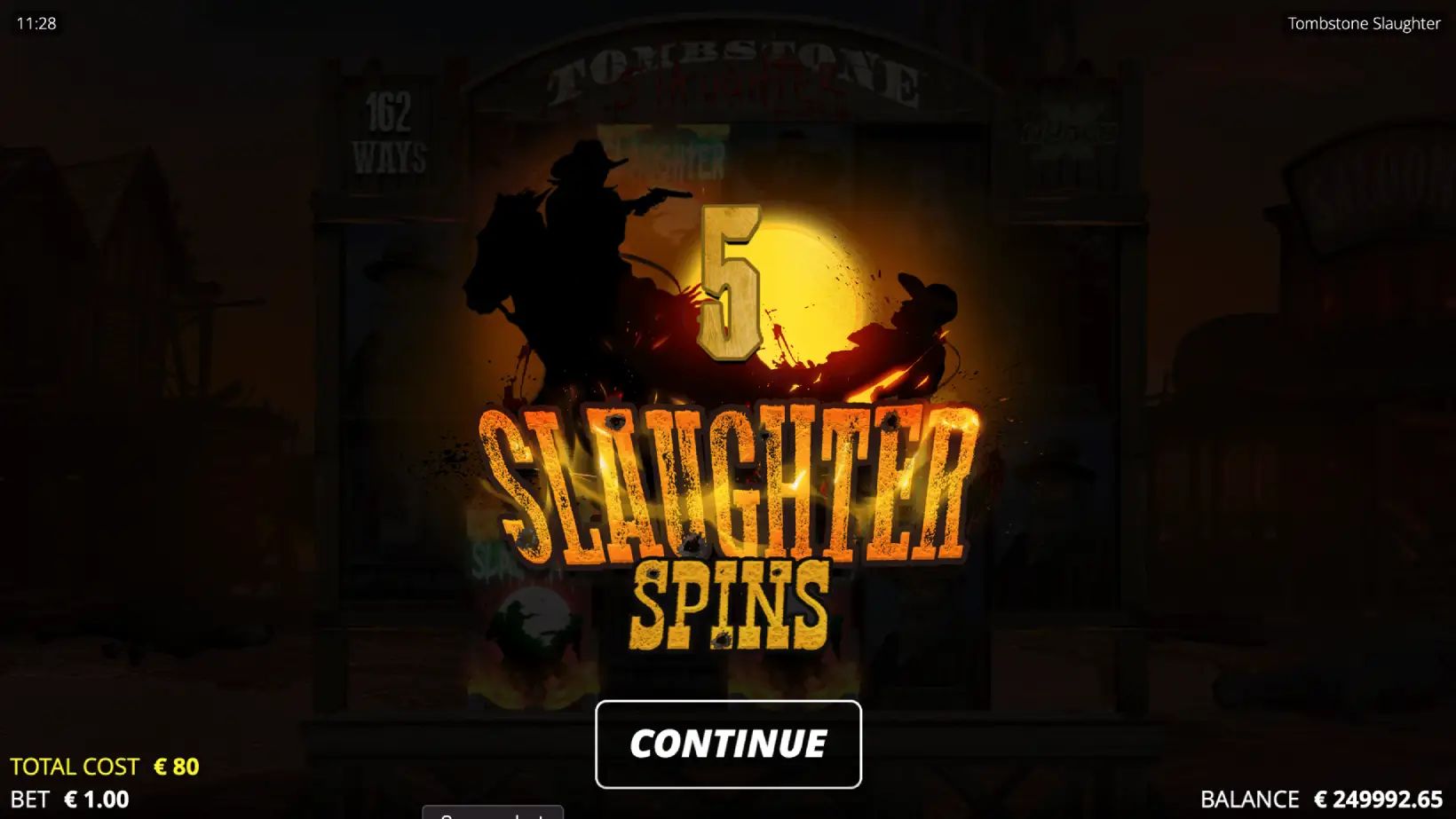 Screenshot of the Slaughter Spins feature from the slot Tombstone Slaughter